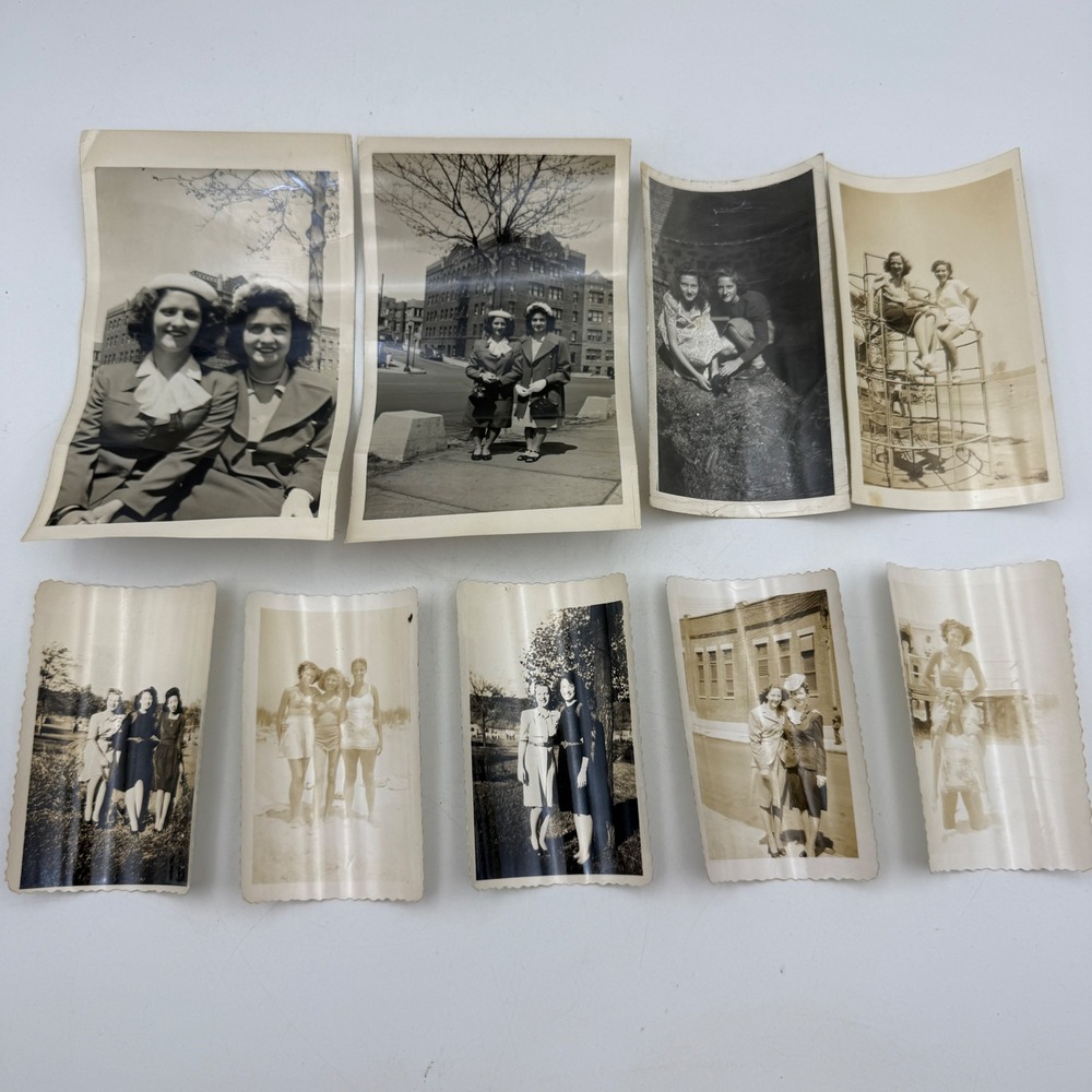 9 Vintage 1940s Black and White Snapshots Women Fashion Beach Life 1943 Dated